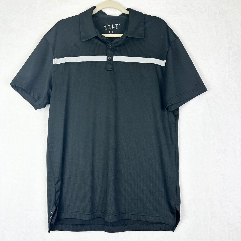 Bylt Short Sleeve Polo Stripe Size Large Black White Hi Visibility Performance